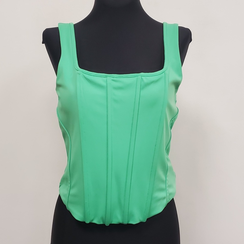 Express Womens Bridgerton Garden Party Boned‎ Tank Top Size M Green Square Neck
